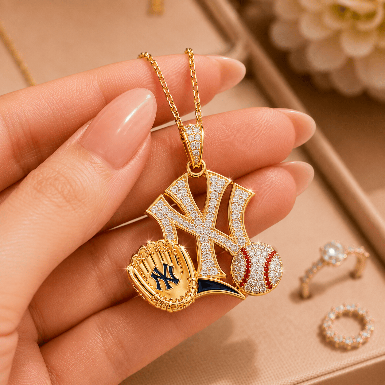 NYY Solid Gold Chain with Diamond Pendant BMD