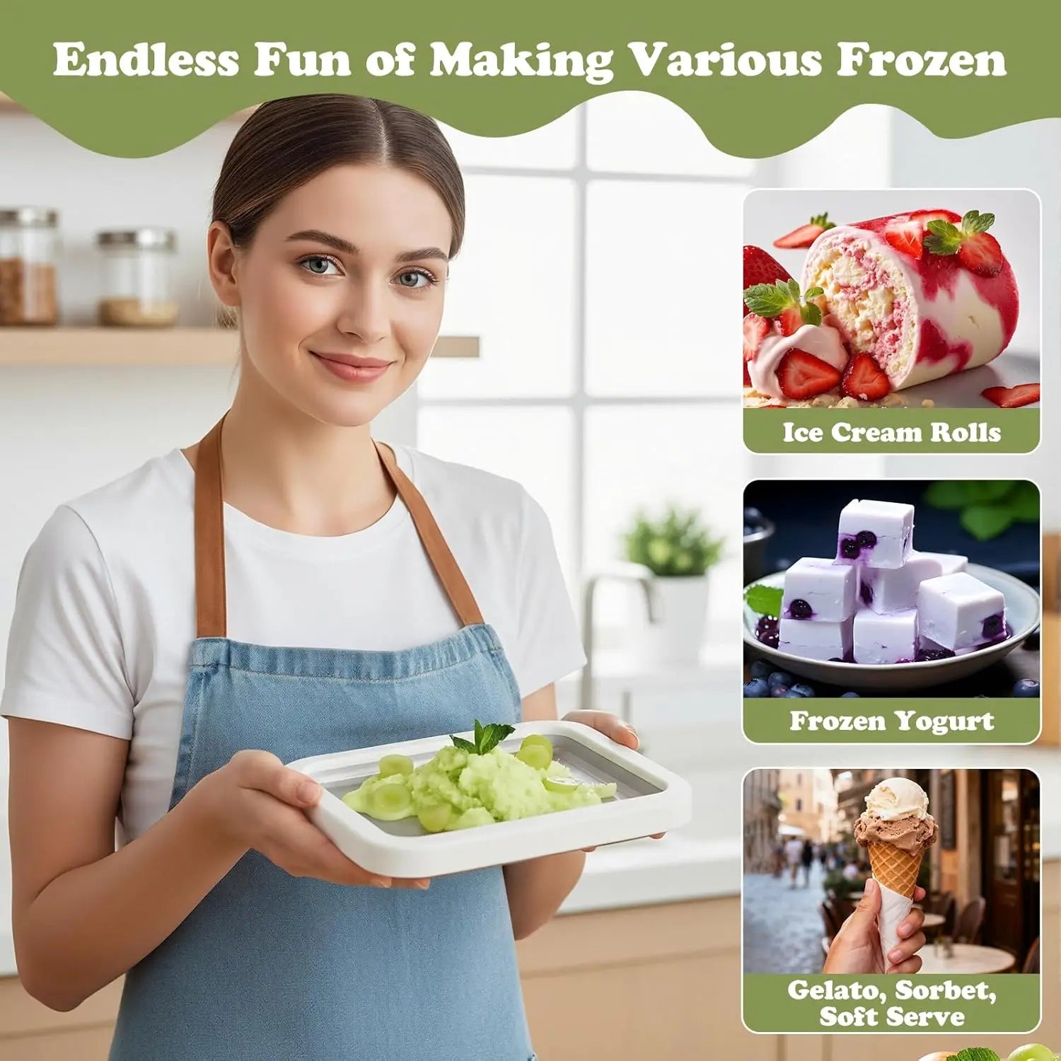 Ice Cream Maker Pan with 2 Scrapers Ice Cream Maker Plate Multifunctional Cold Sweet Fried Food Plate Rolled Ice Cream Maker